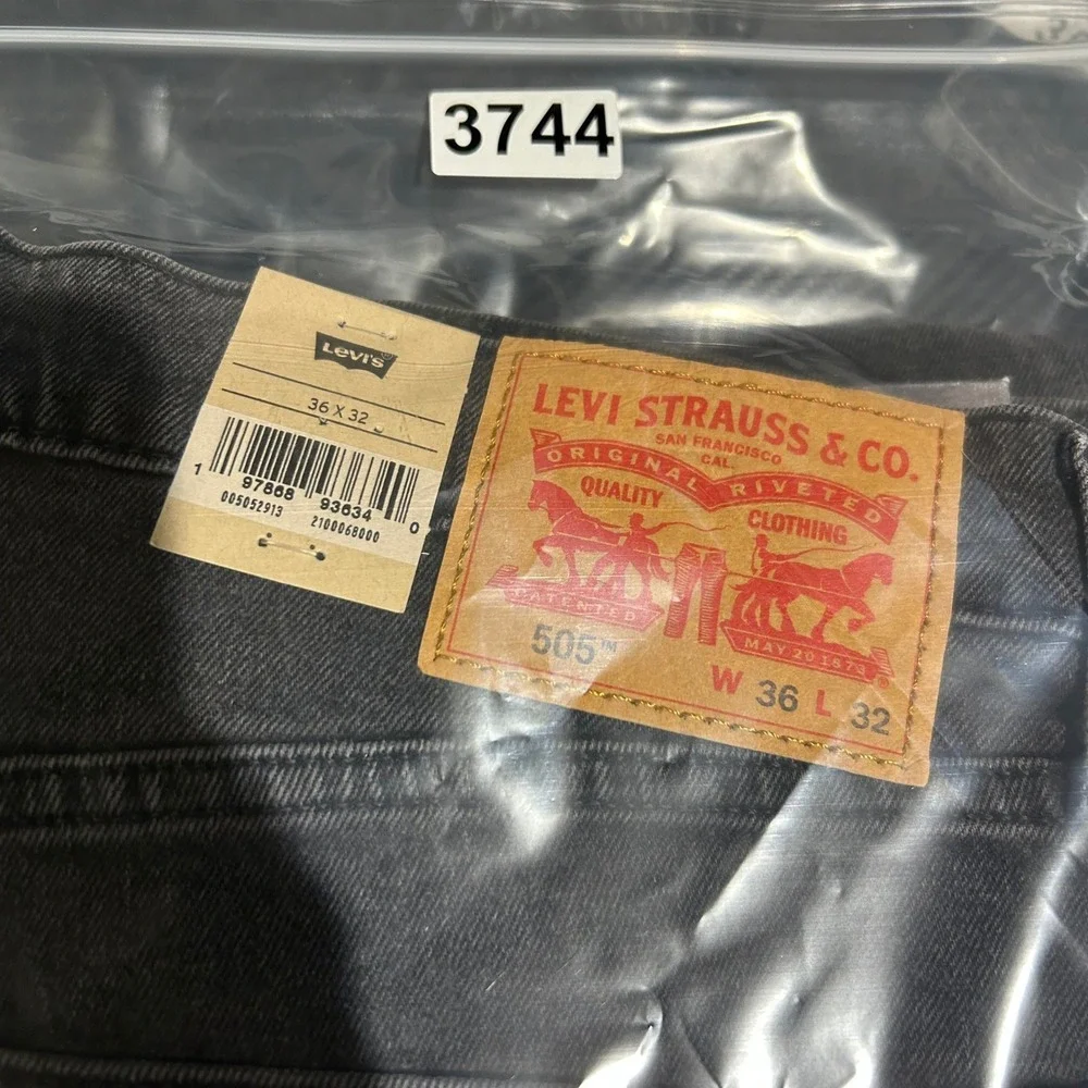 Levi's 505 Regular Straight Jeans Mens 36x32 Washed Black Stretch Denim Pants